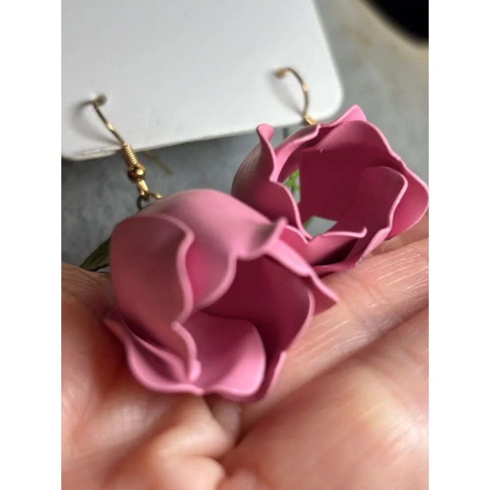 #1. Metal Pink Rose Dangling Earrings
